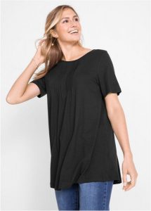 T-shirt o linii litery A, krótki rękaw. Czarne t-shirty bonprix, bez wzorów, bez kołnierzyka, bez ramiączek. Za 57,99 zł.