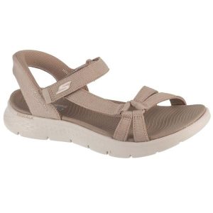 Sandały damskie, Slip-Ins: Go Walk Flex Sandal - Illuminate. Brązowe sandały Skechers, bez wzorów, bez obcasa, bez zapięcia. Za 310,99 zł.