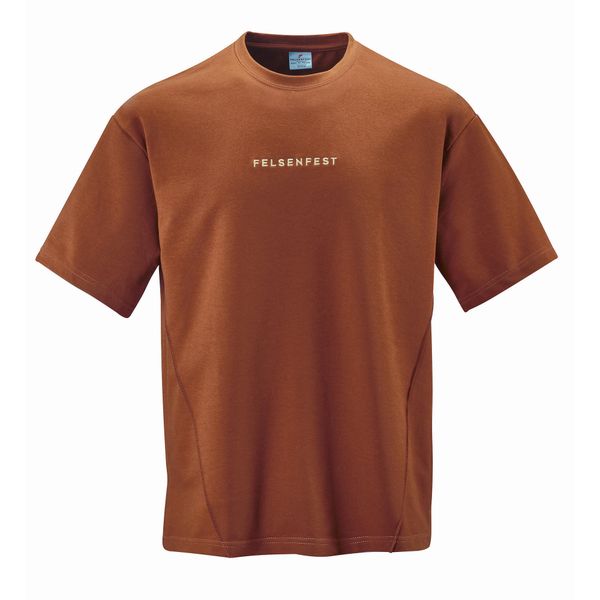 Koszulka boulderingowa Oversized Volumes. Brązowe bluzki FELSENFEST, bez wzorów, z bawełny, sportowe, bez kołnierzyka, bez ramiączek. Za 159,99 zł.