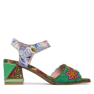 Sandały Laura Vita. Zielone sandały LAURA VITA, bez wzorów, bez obcasa, na słupku, bez zapięcia. Za 399,99 zł.