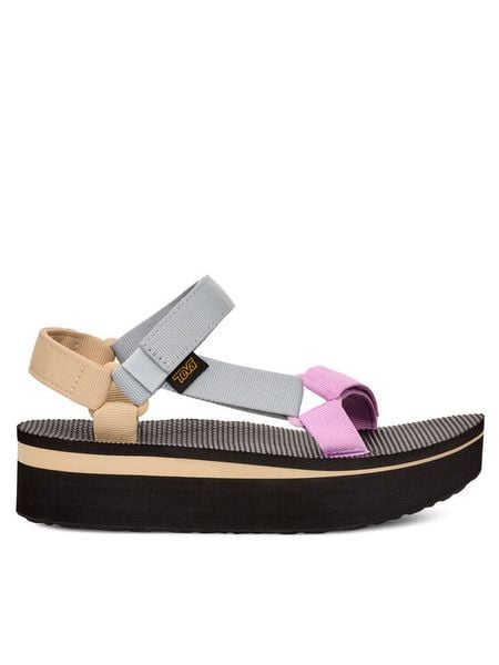 Teva Sandały Flatform Universal 1008844 Szary. Szare sandały Teva, bez wzorów, z materiału, bez obcasa, na koturnie, bez zapięcia. Za 205,99 zł.