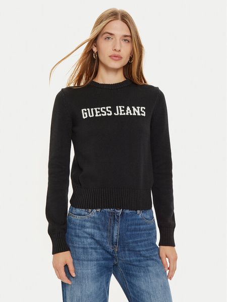 Guess Jeans Sweter W4BR10 Z3HM1 Czarny Regular Fit. Czarne swetry klasyczne Guess Jeans, xl, z bawełny, bez kołnierzyka. Za 339,99 zł.