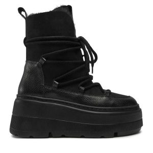 Trzewiki R.Polański. Czarne botki R.Polański, bez wzorów, bez obcasa, na koturnie, bez zapięcia. Za 579,99 zł.