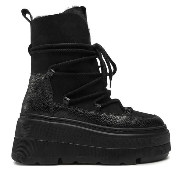 Trzewiki R.Polański. Czarne botki R.Polański, bez wzorów, bez obcasa, na koturnie, bez zapięcia. Za 579,99 zł.