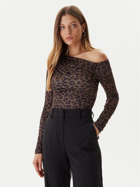 Guess Bluzka W5BP08 K1492 Brązowy Slim Fit. Brązowe bluzki Guess, s, z aplikacjami, z syntetyku, bez kołnierzyka, bez ramiączek. Za 230,10 zł.