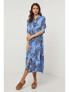 Lin Passion Lniana sukienka w kolorze błękitnym rozmiar: 40/42. Niebieskie sukienki Lin Passion, bez wzorów, ze lnu, klasyczne, bez kołnierzyka, bez ramiączek, midi. Za 173,99 zł.