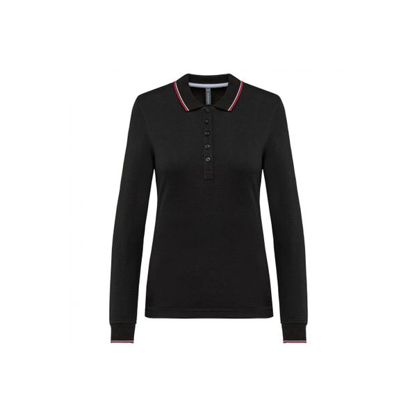 Damska koszulka polo pique z długim rękawem Kariban. Czarne bluzki KARIBAN, bez wzorów, bez kołnierzyka, bez ramiączek. Za 142,50 zł.