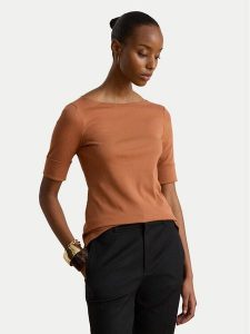 LAUREN RALPH LAUREN T-Shirt Judy 200654963505 Pomarańczowy Regular Fit. Brązowe t-shirty Lauren Ralph Lauren, xs, bez wzorów, z bawełny, bez kołnierzyka, bez ramiączek. Za 289,99 zł.