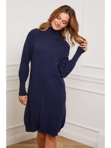 Joséfine Sukienka dzianinowa "Eclose" w kolorze granatowym rozmiar: XL. Niebieskie sukienki Joséfine, na co dzień, xl, bez wzorów, z dzianiny, bez kołnierzyka, bez ramiączek, mini, proste. Za 187,99 zł.