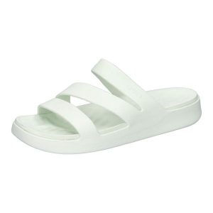 Klapki Crocs Getaway Strappy W Damskie. Niebieskie klapki Crocs, bez wzorów, z materiału, bez obcasa, na koturnie. Za 177,25 zł.