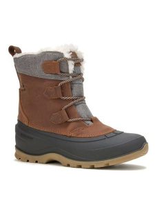 Kamik Skórzane kozaki zimowe "Snowgemlo" w kolorze brązowym rozmiar: 40. Brązowe kozaki Kamik, na zimę, bez wzorów, z materiału, z okrągłym noskiem, bez obcasa, bez zapięcia. Za 330,67 zł.