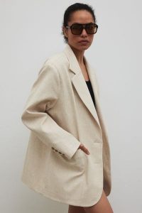 Marynarka z lnem oversize w kolorze IVORY LINEN - HARLEY-M/L. Brązowe marynarki i żakiety Marsala, l, bez wzorów, z bawełny, eleganckie. Za 459,90 zł.