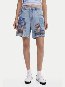 Desigual Szorty jeansowe Inidan 25SWDD24 Niebieski Straight Fit. Niebieskie szorty Desigual, bez wzorów, z bawełny. Za 219,99 zł.