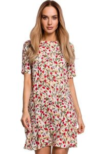 Przewiewna trapezowa sukienka w kwiaty z falbaną na lato. Sukienki Sukienki.shop, na co dzień, na lato, xl, bez wzorów, z tkaniny, bez kołnierzyka, bez ramiączek, mini, trapezowe. Za 169,00 zł.