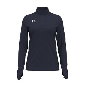 Damska koszulka z długim rękawem i zamkiem błyskawicznym 1/4 Under Armour Challe. Białe bluzki Under Armour, bez wzorów, sportowe, bez kołnierzyka, bez ramiączek. Za 276,50 zł.