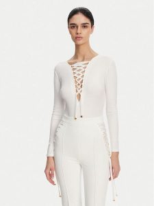Elisabetta Franchi Body BO-019-51E2-V350 Biały Slim Fit. Białe body i gorsety Elisabetta Franchi, bez wzorów, z wiskozy. Za 789,99 zł.