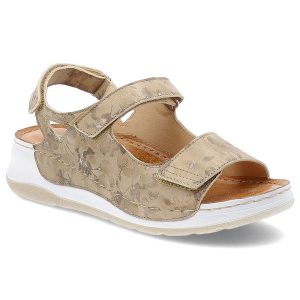 Sandały damskie Wasak, na wysokiej platformie skórzane we wzorki na rzepy wygodne, beżowe kwiatowe, 765. Brązowe sandały Wasak, bez wzorów, bez obcasa, na koturnie, bez zapięcia. Za 219,00 zł.