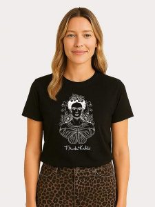 WOOOP Koszulka "Frida Kahlo Butterfly" w kolorze czarnym rozmiar: S. Czarne bluzki Wooop, s, bez wzorów, z bawełny, bez kołnierzyka, bez ramiączek. Za 56,99 zł.