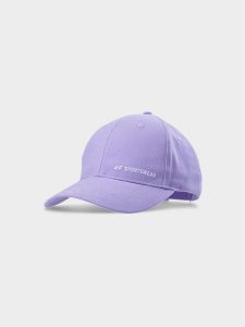 4F Czapka z daszkiem strapback damska - fioletowa M. Fioletowe czapki 4f, bez wzorów, z bawełny, klasyczne. W wyprzedaży za 29,99 zł.