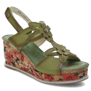 Zielone Sandały Laura Vita Eleganckie Obuwie Damskie. Zielone sandały LAURA VITA, bez wzorów, bez obcasa, na koturnie, bez zapięcia. Za 329,00 zł.