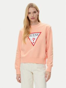 Guess Bluza W2YQ16 KBA11 Pomarańczowy Regular Fit. Brązowe bluzy Guess, s, z aplikacjami, z bawełny, bez kaptura. Za 169,99 zł.