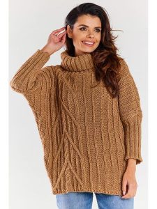 Awama Sweter w kolorze karmelowym rozmiar: onesize. Brązowe golfy Awama, bez wzorów, ze splotem. Za 153,71 zł.