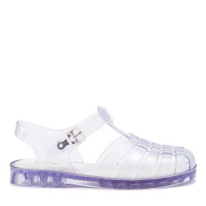 Sandały Melissa. Fioletowe sandały Melissa, bez wzorów, bez obcasa, na płaskiej podeszwie, bez zapięcia. Za 359,99 zł.