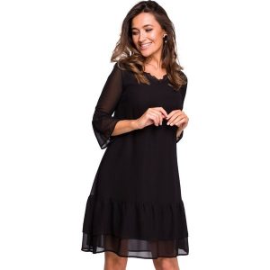 Sukienka rozkloszowana midi z falbankami dekolt V szyfonowa czarna. Czarne sukienki Sukienki.shop, na randkę, m, bez wzorów, z szyfonu, wizytowe, bez kołnierzyka, bez ramiączek, midi, rozkloszowane. W wyprzedaży za 188,00 zł.