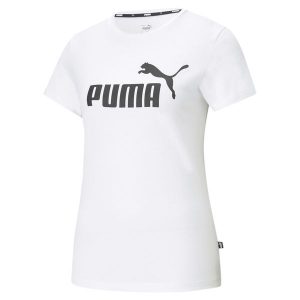 Damska koszulka z logo Essentials PUMA White. Białe bluzki Puma, s, bez wzorów, klasyczne, bez kołnierzyka, bez ramiączek. Za 59,99 zł.