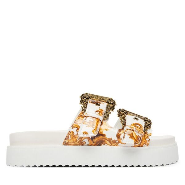 Klapki Versace Jeans Couture. Żółte klapki Versace Jeans Couture, bez wzorów, z jeansu, bez obcasa. Za 467,99 zł.