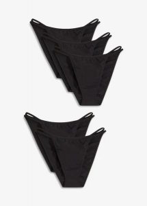 Figi mini tanga z bawełną organiczną (5 par). Czarne figi bonprix, bez wzorów, z bawełny. Za 64,99 zł.