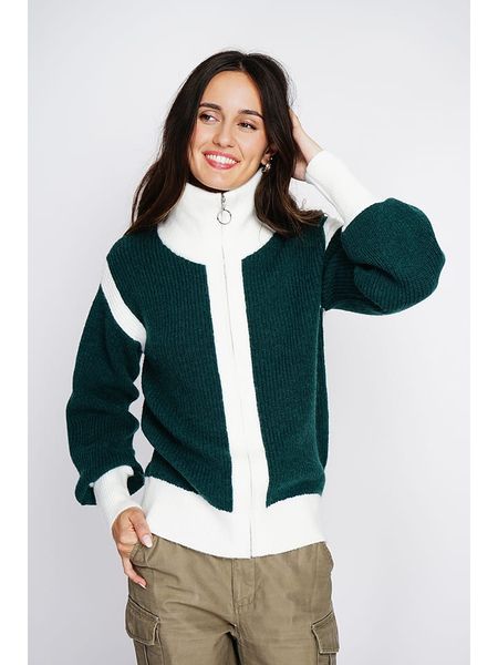 ASSUILI Kardigan w kolorze ciemnozielono-białym rozmiar: 42. Białe kardigany Assuili, bez wzorów, z kaszmiru, bez ramiączek. Za 162,87 zł.