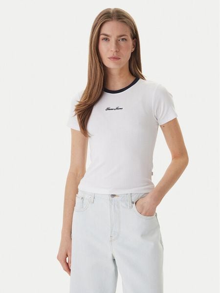 Guess Jeans T-Shirt W6GPA9 KF641 Biały Slim Fit. Białe t-shirty Guess Jeans, xl, z aplikacjami, z bawełny, bez kołnierzyka, bez ramiączek. Za 189,99 zł.