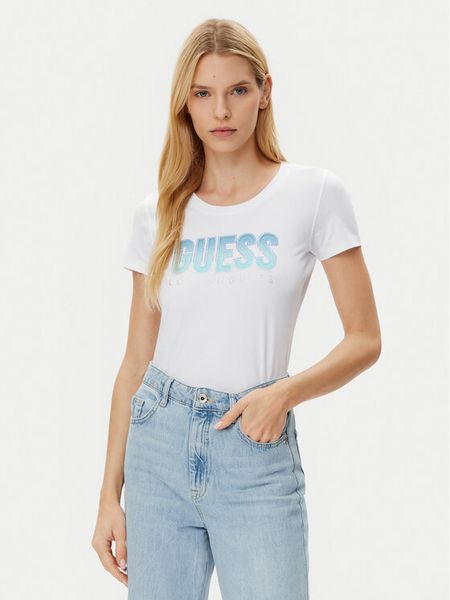 Guess T-Shirt W5GI14 J1314 Biały Regular Fit. Białe t-shirty Guess, m, z aplikacjami, z bawełny, bez kołnierzyka, bez ramiączek. Za 99,99 zł.