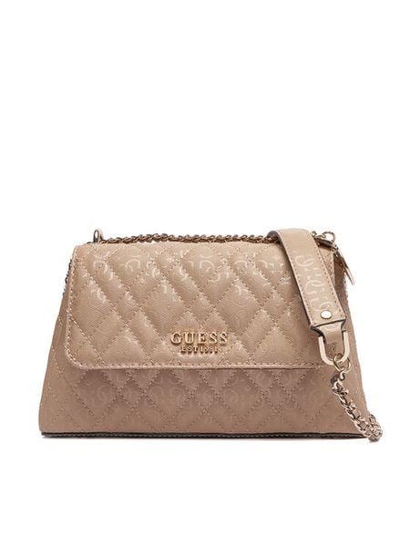 Guess Torebka Isemay HWGG96 28210 Beżowy. Brązowe listonoszki Guess, z aplikacjami, ze skóry, bez dodatków. Za 404,99 zł.