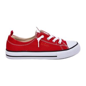 Materiałowe Trampki Damskie Lee Cooper LCW-25-02-3298L Czerwone. Czerwone trampki bez wzorów, z gumy, bez zapięcia. Za 310,42 zł.