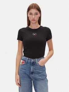 Tommy Jeans T-Shirt Tjw Slim Essential Logo 2 Tee DW0DW20316 Czarny Regular Fit. Czarne t-shirty Tommy Jeans, xs, bez wzorów, z bawełny, bez kołnierzyka, bez ramiączek. Za 79,99 zł.