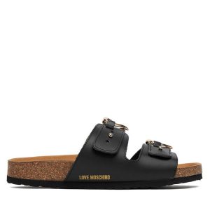 Klapki LOVE MOSCHINO. Czarne klapki LOVE MOSCHINO, bez wzorów, bez obcasa. Za 467,99 zł.