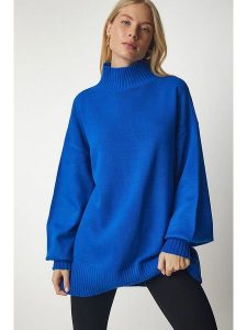 Happiness Istanbul Sweter w kolorze niebieskim rozmiar: onesize. Niebieskie swetry oversize Happiness Istanbul, bez wzorów, ze splotem, bez ramiączek. Za 82,05 zł.