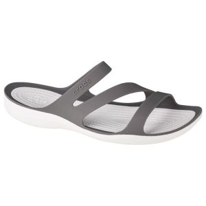Klapki damskie Crocs Swiftwater Sandal W Smokewhite. Białe klapki Crocs, bez wzorów, z materiału, bez obcasa. W wyprzedaży za 231,70 zł.