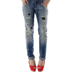 Spodnie w kolorze niebieskim. Niebieskie jeansy marki Sexy Woman, w paski. W wyprzedaży za 129,95 zł.