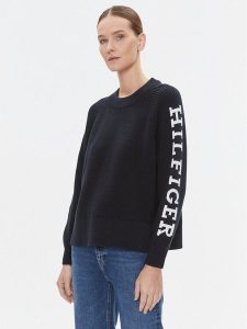 Tommy Hilfiger Sweter WW0WW39002 Granatowy Regular Fit. Niebieskie swetry klasyczne TOMMY HILFIGER, s, z bawełny, bez kołnierzyka. Za 409,99 zł.