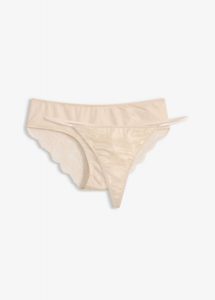 Figi hipster + stringi tanga z miękką koronką (zestaw 2 szt.). Czerwone figi bonprix, bez wzorów, z koronki. Za 24,99 zł.