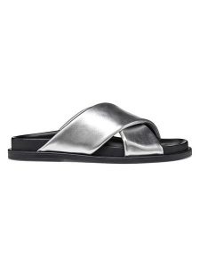 Geox Skórzane klapki "Adelash" w kolorze srebrnym rozmiar: 38. Szare klapki Geox, bez wzorów, z otwartym noskiem, bez obcasa. Za 214,70 zł.