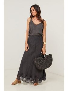 Le Monde du Lin Lniana spódnica w kolorze antracytowym rozmiar: 38/40. Czarne spódnice Le Monde du Lin, bez wzorów, z koronki, maxi. Za 165,99 zł.