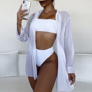 Koszula plażowa z lekkiej dzianiny na lato Yllka. Białe koszule nocne Intica, bez wzorów, z dzianiny, bez ramiączek. Za 129,00 zł.