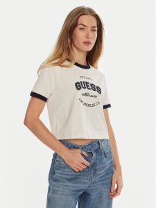 Guess T-Shirt V4BI08 K8FQ4 Biały Boxy Fit. Białe t-shirty Guess, l, z aplikacjami, z bawełny, bez kołnierzyka, bez ramiączek. Za 169,99 zł.