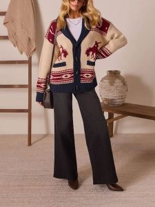 Milan Kiss Kardigan w kolorze kremowo-granatowo-czerwonym rozmiar: M. Brązowe kardigany Milan Kiss, ze splotem. Za 208,99 zł.