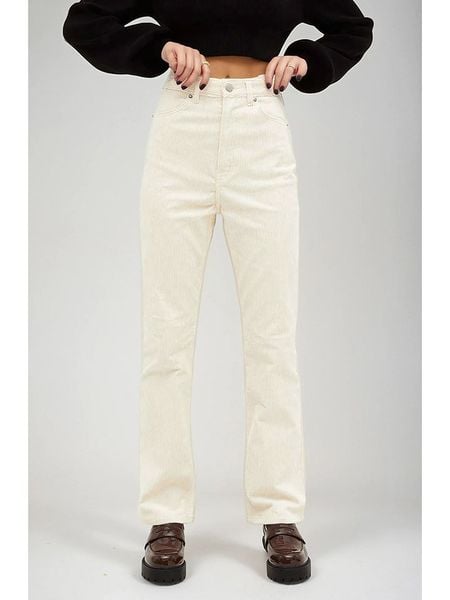 Monki Spodnie sztruksowe w kolorze kremowym rozmiar: 40. Brązowe spodnie z wysokim stanem Monki, bez wzorów, ze sztruksu, z podwyższonym stanem. Za 69,75 zł.