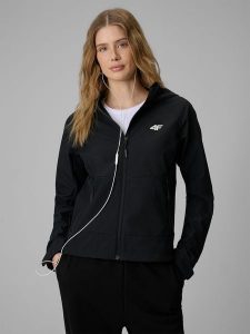 4F Kurtka softshell wiatroodporna membrana 5000 damska - czarna XL. Czarne kurtki 4f, xl, bez wzorów, z softshellu, bez kaptura. Za 299,99 zł.